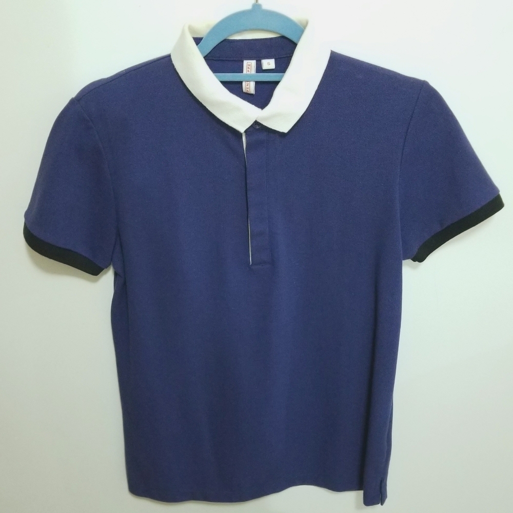 Penshoppe Short Sleeve Pique Polo Shirt Royal Blue White Men's Size Small